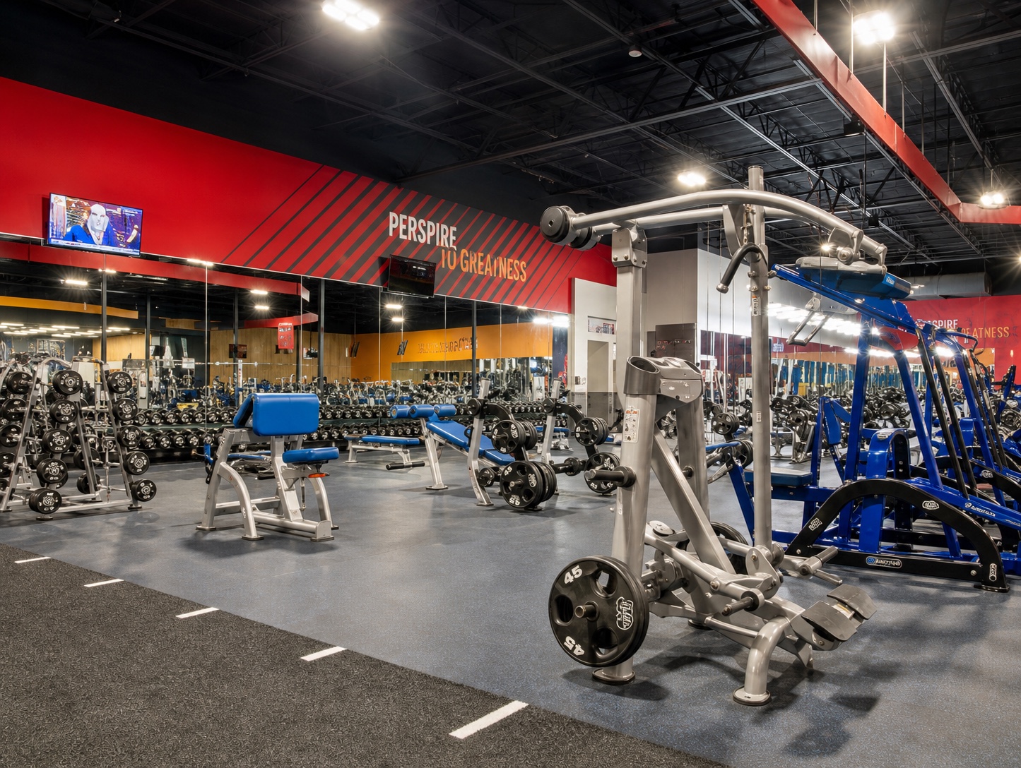 Strength floor inside a Crunch Fitness club