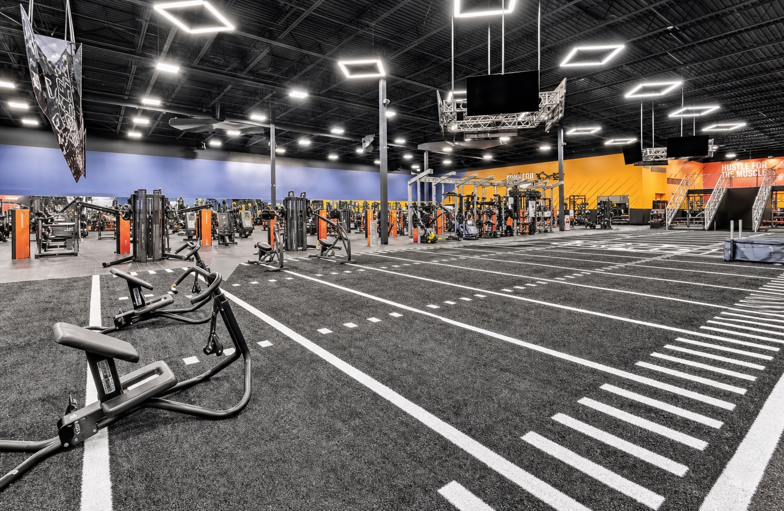 Functional training floor inside a Crunch Fitness club